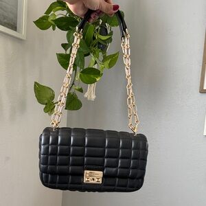 Michael Kors Black Quilted Shoulder Bag with Gold Chain